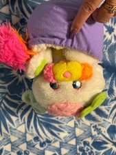 Vintage Popples Baby Bibsy Plush 1986 White Yellow Purple Bonnet Stuffed Animal