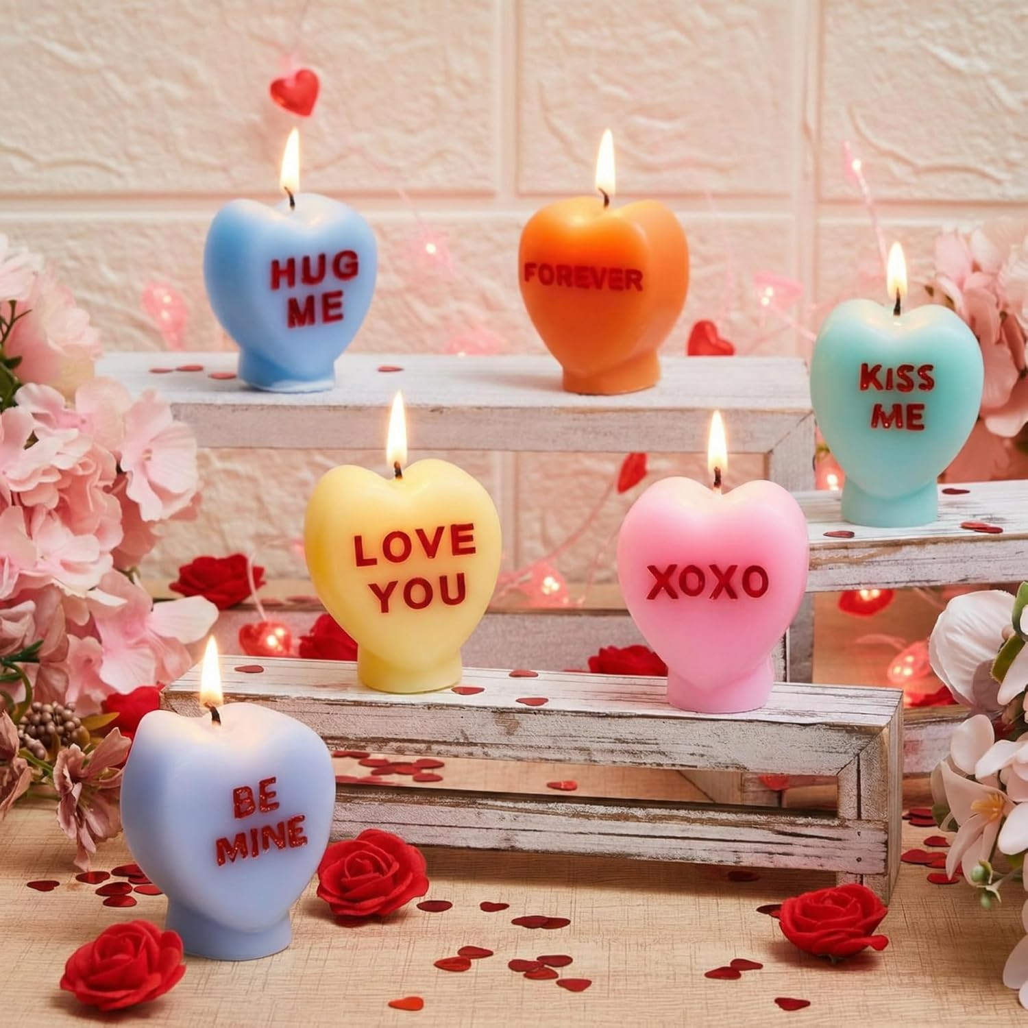 6 Pcs Valentine'S Day Heart Candles Conversation Heart Decor Galentines Gifts XO thumbnail 10