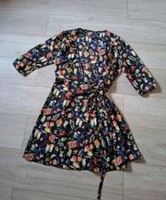 Only Black Bright Floral Wrap Dress Flared Textured Stretch Holiday Smart UK14