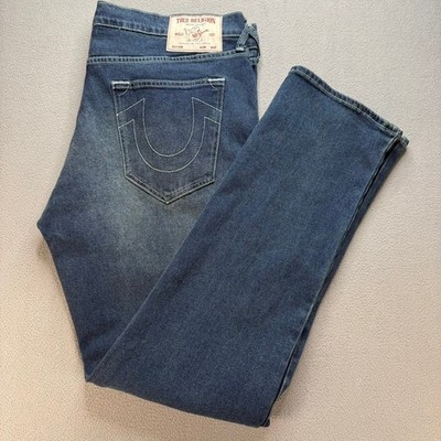True Religion Jeans Mens 38 Blue Ricky Relaxed Straight Dark Wash Stretch NWT