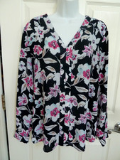BANANA REPUBLIC Sz L 12/14 Pullover Floral Blouse Flowy Career Office