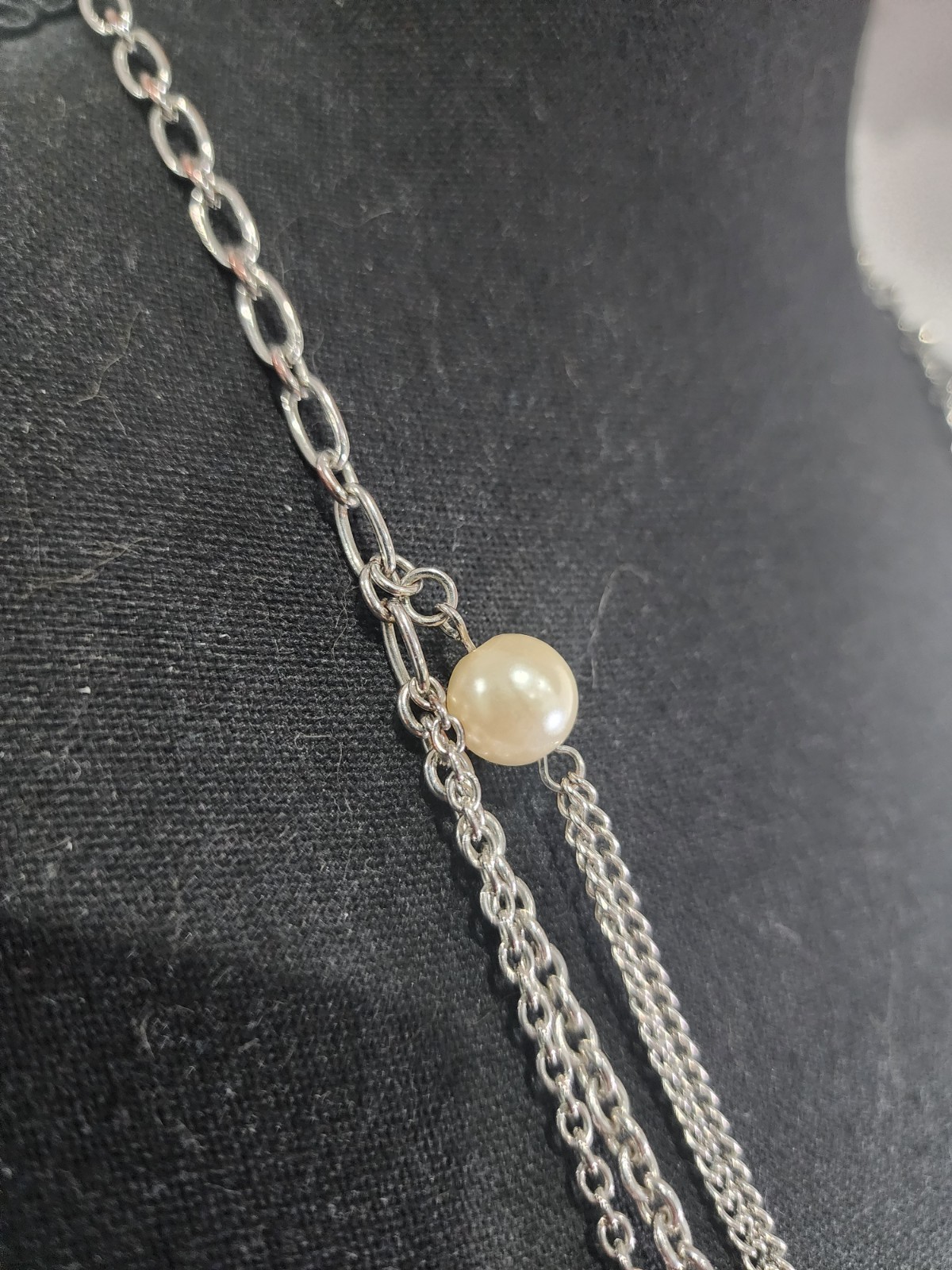 Signed Premier Designs Silver Multi-Chain Faux Pe… - image 5