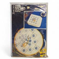 Vintage Vogart Stamped Napkins Bouquet Floral Embroidery Ballpoint Paint Kit 4pk