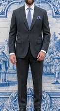 Brooks Brothers 346 Wool 2 Piece Suit Black Gray Striped 44L Jacket 38x31 Pants