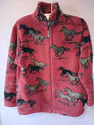 Black Mountain Outdoor Horse Print Fleece Jacket Red Western