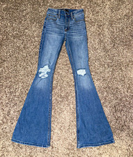 Hollister High-Rise Flare Soft Stretch Jeans 00S W23 Blue Distressed Stretch