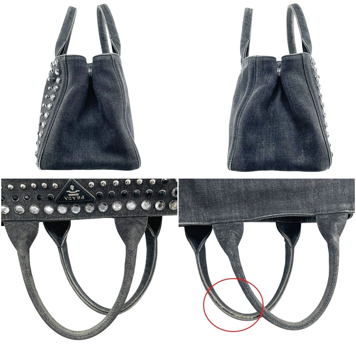 Used PRADA Bijou Denim Canapa 2WAY Tote Bag Handbag 1BG642 Black Triangle Logo 2 thumbnail 6