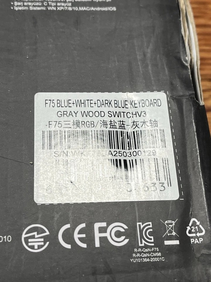 AULA F75 75 Wireless Gaming Mechanical Keyboard Gray Wood Switch V3 Blue White - Image 3 of 3