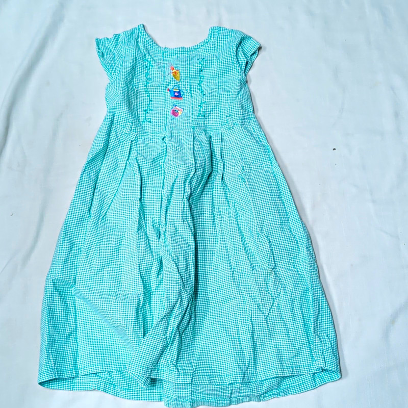 Buster Brown Girls Size 5 Green/White Gingham A-Line Cap Sleeve Cotton Dress