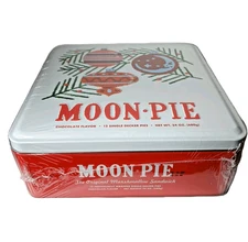 Moon Pie Christmas Gift Tin Single Decker Chocolate Marshmallow Sandwich 12 Pies