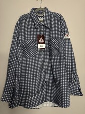 New Bulwark FR Blue Plaid Button Up Shirt Size XXL Flame Resistant Workwear CAT2