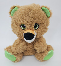 World Plush Brown Teddy Bear Plush Glitter Green Feet Ears 9" Stuffed Toy B318