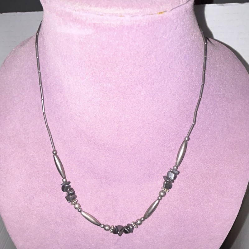 Vintage sterling silver and hematite beads handmade necklace