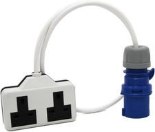 Efficient 1m  Rated 16A Plug to Double 13A Outlet Fly Lead For Generator Use
