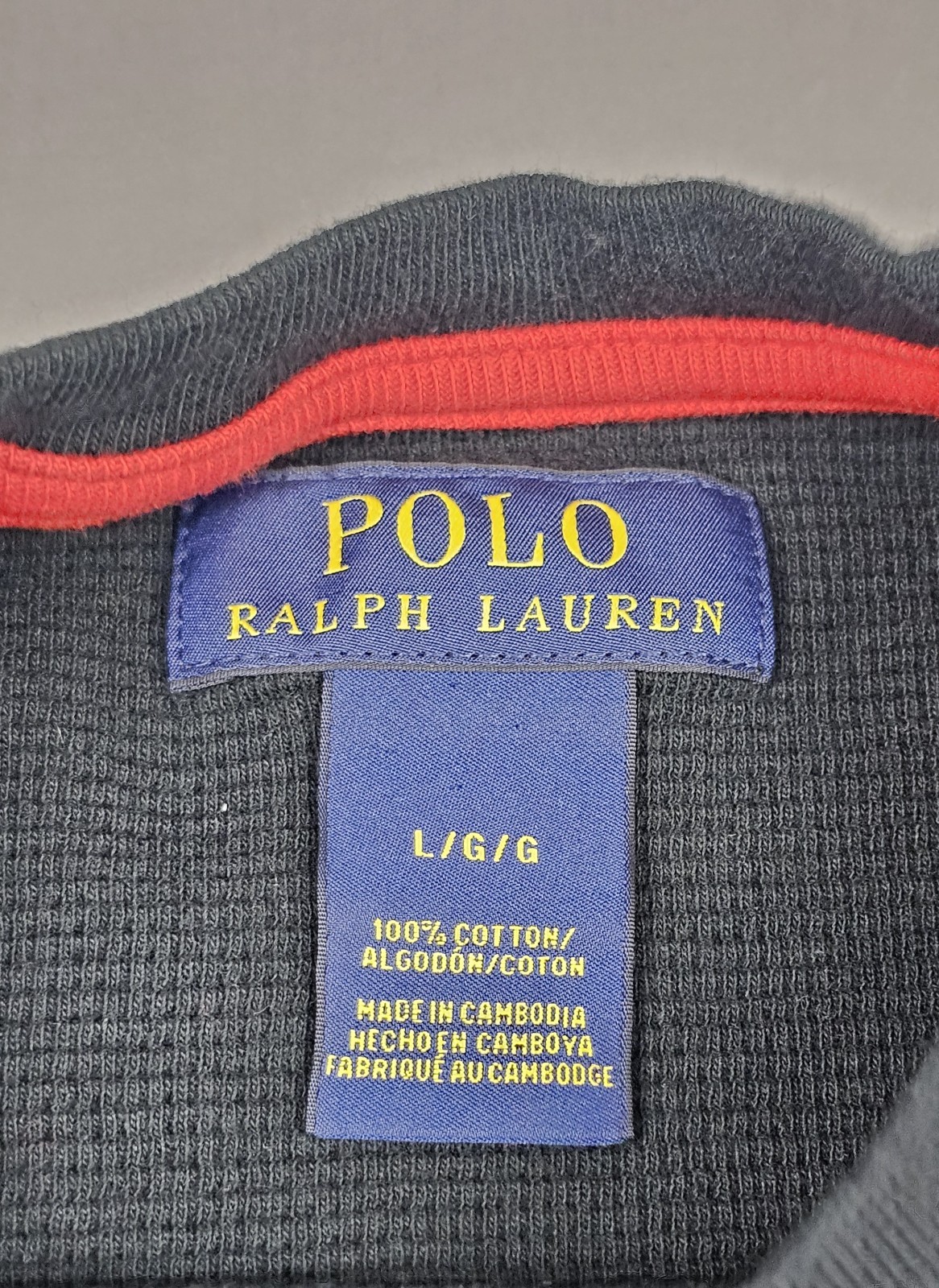 Polo Ralph Lauren Waffle camicia termica uomo grande nero rosso pony manica corta