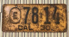 California 1930 License Plate E 7814 Yellow Black Vintage Collectible