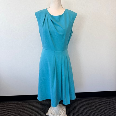 #ad Calvin Klein Womens Dress Blue Aqua Sleeveless Pleated Bodice Knee Length Size 6 $19.19
