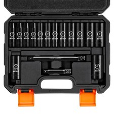 3/8" Drive Deep Impact Socket Set, 16 Piece Metric Socket Set 7 to 22mm, Incl...