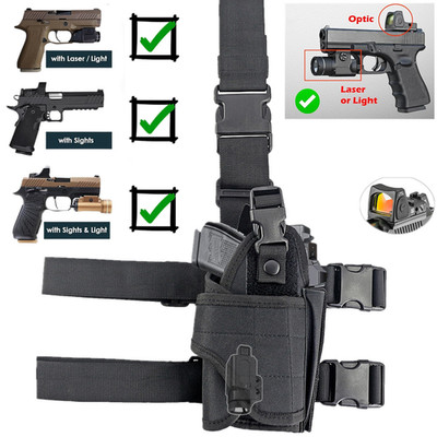 Universal Drop Leg Handgun Holster Fit Tactical Pistols with Optic/Light/Laser