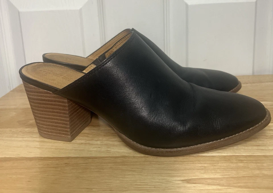 Madewell The Harper Mule Shoes Womens Size 10 Black Leather Slip On Block Heel - Image 2 of 4