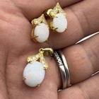 Vtg Stauer Sterling 925 Diamond & Fire Opal Necklace Earring Set Estate