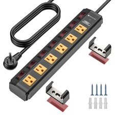 CRST Heavy Duty Metal Power Strip Wide Spaced 6-Outlet 6 Feet Cord,15A Circuit