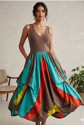 chinese dress ladies Chelsea and Theodore V-Neckline Sleeveless Mixed Print Tiered A-Line Maxi  Dress main image 0