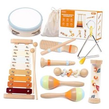 Toddler Musical Instruments Sets, Montessori Wooden Percussion Educational 8pcs