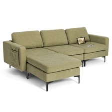 Modular L-shaped Sectional Sofa w/ Reversible Chaise  2 USB Ports Green