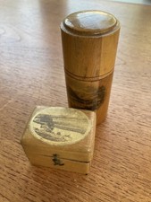 2 x Vintage Mauchline-Ware Holz Nadeletui und Ringkasten Treen