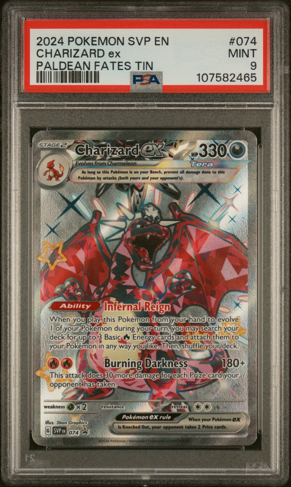 2024 POKEMON SVP EN-SV BLACK STAR PROMO PALDEAN FATES TIN CHARIZARD EX PSA 9