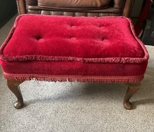 Vintage Sherborne Queen Anne Leg, Red Upholstered Footstool.