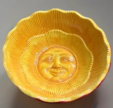 Department 56 Small 4.75" SUN Face Yellow & Red Ribbed/Embossed/Scalloped Bowl