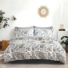 Vintage 100 Cotton Floral Duvet Cover King Size 3PC - Luxurious Bluish Gray ...