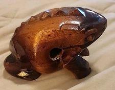 Carved GUIRO Percussion Wooden Frog Instrument Croaking Frog TIKI 3 x 5.5" K