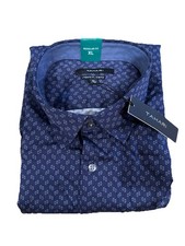 Tahari Mens Dress Shirt XL Regular Fit Stretch Blue Pattern Button Up NWT