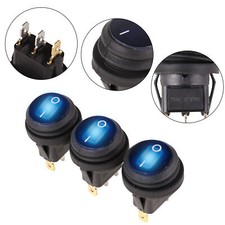 3pcs Blue Led 12v-20a Car Boat Onoff Round Waterproof Rocker Toggle Switch Ful