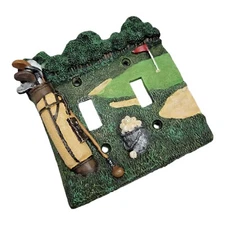 Light Switch Cover Golf Clubs Balls Hole Green Trees Resin Double Wall Plate