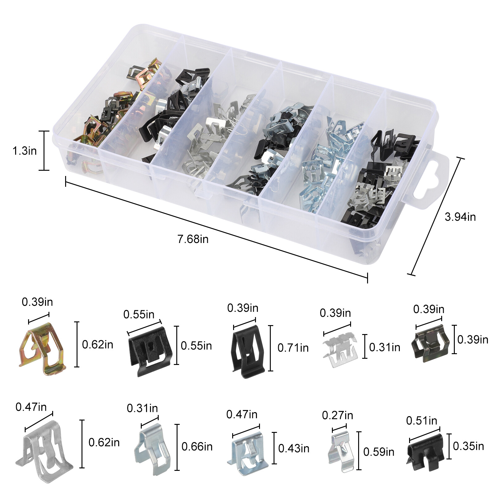 100pcs Metal Trim Panel U-Clip Spring Clips Fasteners Set for VW Audi Jetta Golf