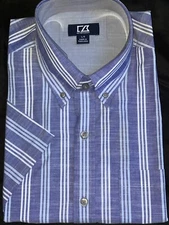 Cutter & Buck Men's Button down Shirt Blue Striped Short Sleeve Multi Size Large