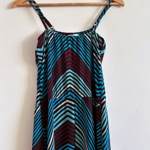 y2k Valley Girl Blue Brown Stripe Dress Sun Dress Slip Stretch Jersey - Picture 12 of 14