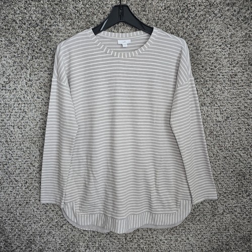 J Jill Top Damen klein grau gestreift Thermo Waffel Strick Tunika Oversize Freizeit