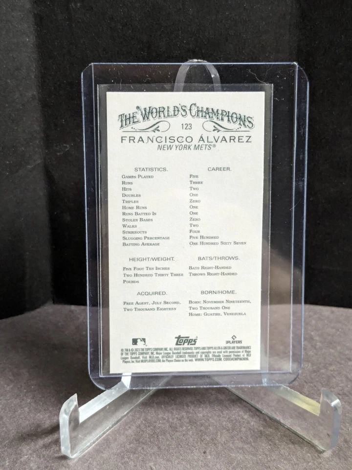 2023 Topps Allen & Ginter Mini #123 Francisco Alvarez RC - Image 2 of 2