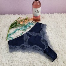 NWT Victoria's Secret Blue Satin  Trim Lace Dream Angels BRAZILIAN MEDIUM