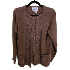 Jenny Vintage Light Brown Embroidered Grandma Cardigan Sweater Size S
