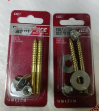 2 Packs Brass Toilet Screw Set Mounting Bowl to Floor Mount 1/4" x 2 1/2"