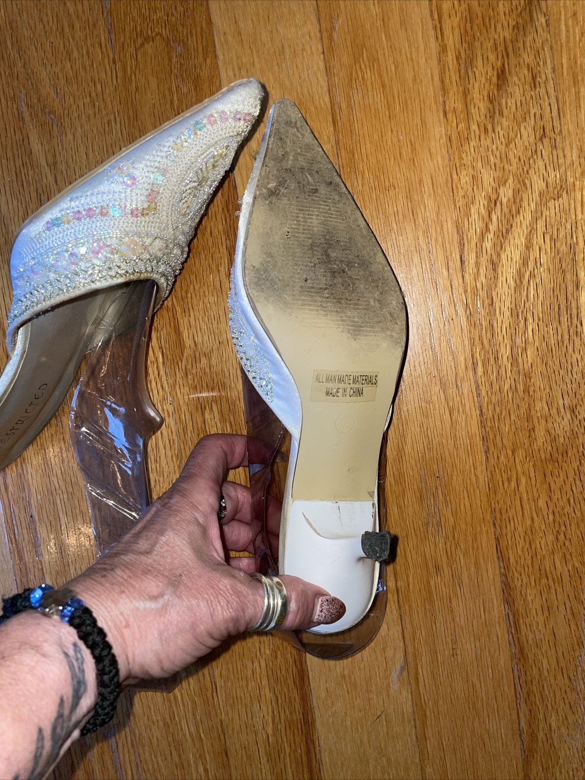 restricted shoes Pumps Pointed Toe Bejeweled Whit… - image 5