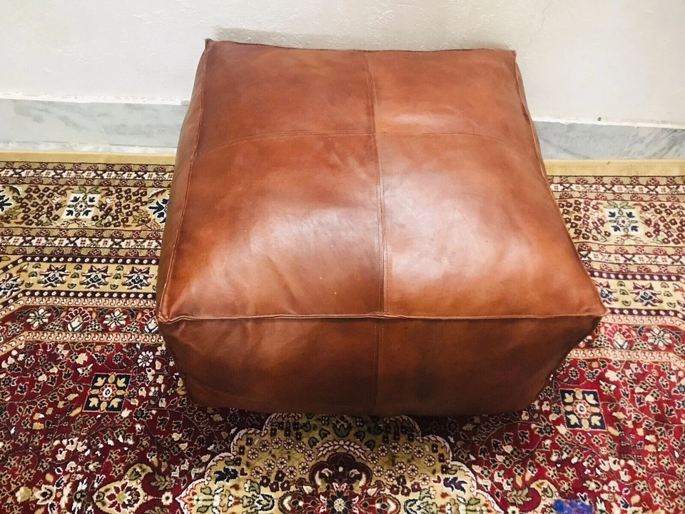 Top Quality Footrest Aamazing Leather Moroccan Genuine Ottoman Pouffe Footstool - Image 4 of 4