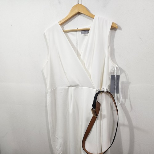 Marc New York Faux Wrap Dress White Crepe Sleeveless V-Neck Women's Size 18 FLAW - Picture 9 of 22