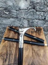 Antique Brass Cat Head Handle Designer Style Victorian Wooden Walking Stick Cane